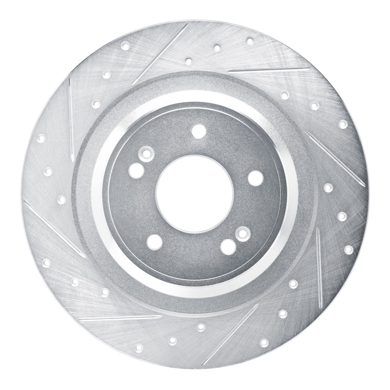 Hyundai Santa Fe Brake Rotor (1) - Rear Left - R1 Concepts - Drilled & Slotted - Silver - `22-`25 Hyundai Santa Fe Brake Rotor (1) - Rear Left - R1 Concepts - Drilled & Slotted - Silver - `22-`25